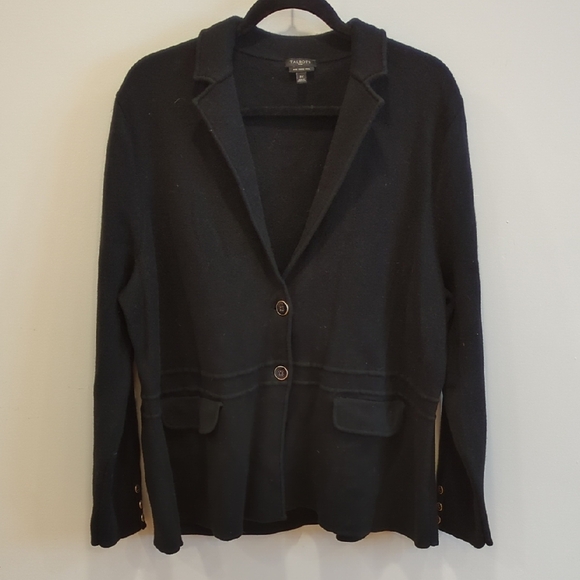 Talbots Sweaters - EUC Talbots Merino Wool Black Cardigan Blazer Size 3X Academia Preppy Minimalism